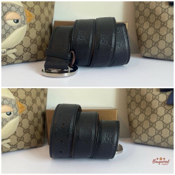 Auth Gucci Black Guccissima Leather Silver Interlocking G Buckle Belt 85/34 - Picture 8 of 13